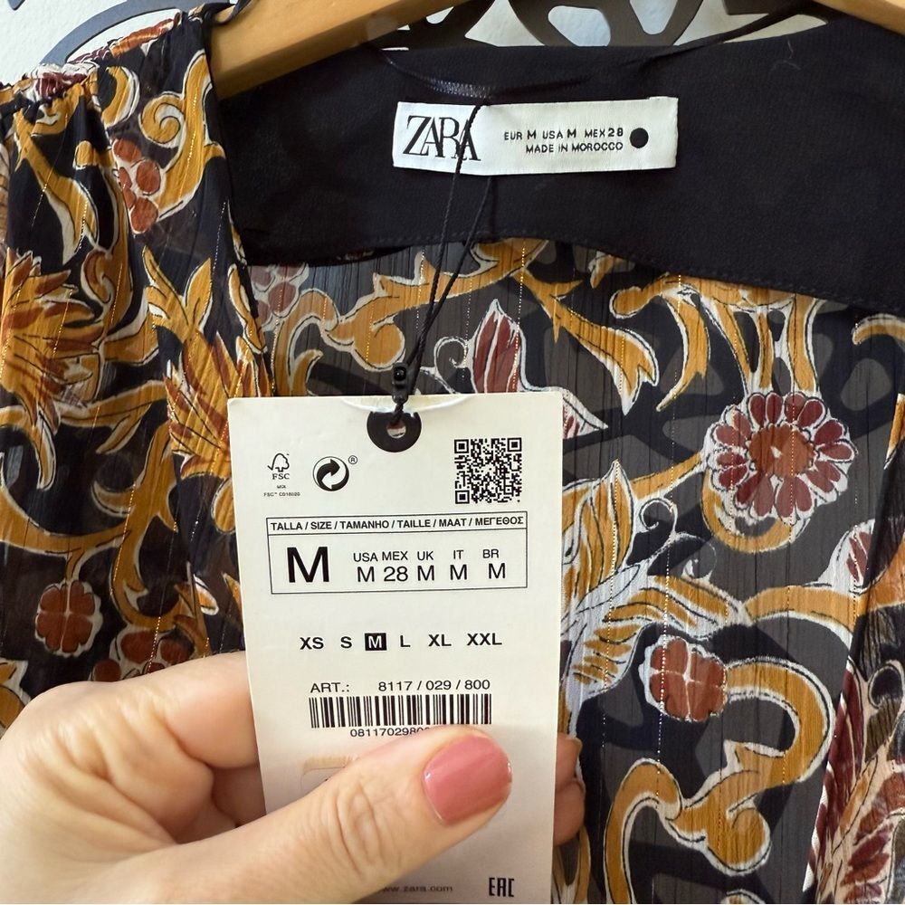 Zara Women Print Dress Knot Black Tan 8117/029 Size M NWT - Picture 9 of 16
